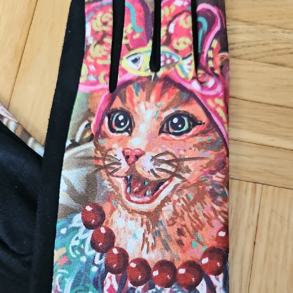 Women's Fleece Cat Design Gloves